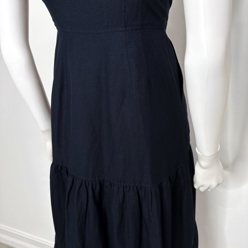 A.L.C. Jolie Silk & Linen Blend Tiered Button Front Midi Dress in Navy Blue Sz 2 - Picture 12 of 16